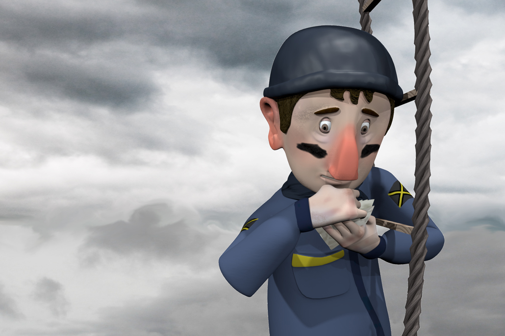 3D animation of soldier holding letters